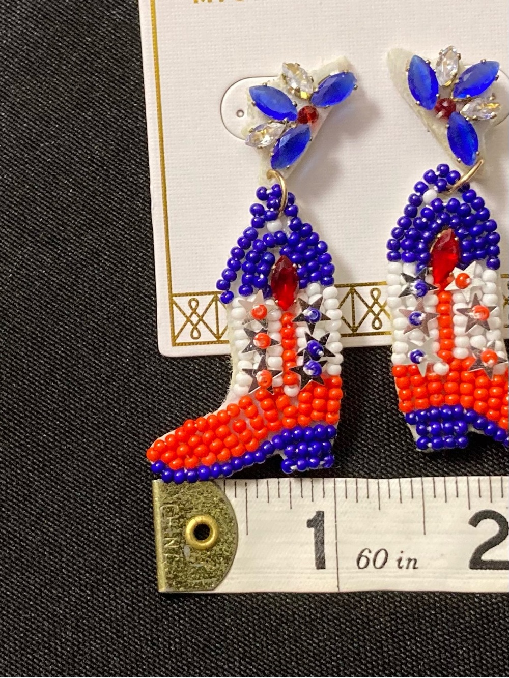 💘 Michelle McDowell Colette USA Cowgirl Boots Beaded Dangle Earrings - Picture 8 of 8